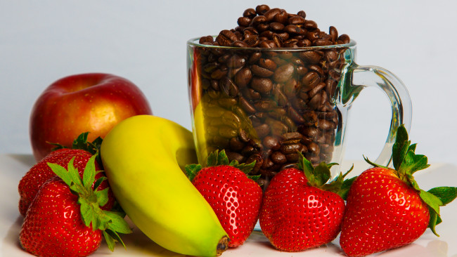 Обои картинки фото еда, разное, кофе, ягоды, фрукты