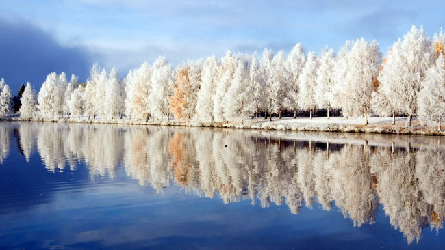 Обои картинки фото природа, зима, отражение, река