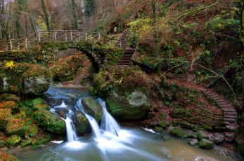 Картинка природа реки озера мост лестницы водопад