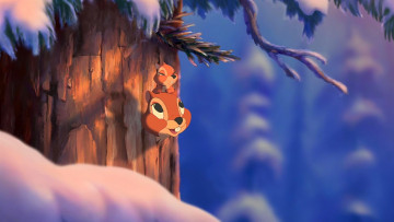 обоя мультфильмы, bambi 2, белка, морда, детеныш, снег