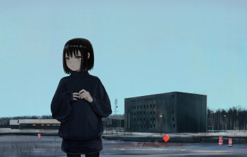 Картинка аниме город +улицы +здания девушка