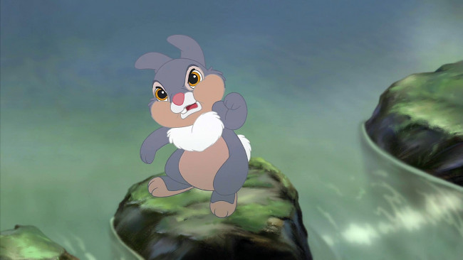 Обои картинки фото мультфильмы, bambi 2, камень, водоем, заяц
