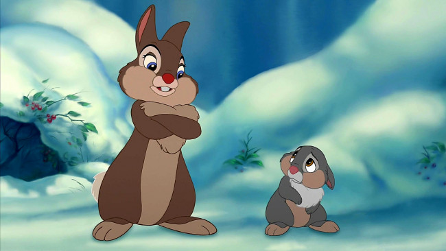 Обои картинки фото мультфильмы, bambi 2, заяц, двое, снег, ягода