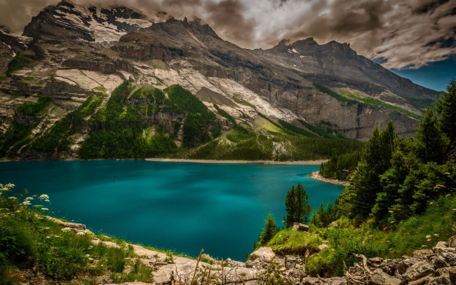 Обои картинки фото природа, реки, озера, скалы, лес, kanton, облака, горы, деревья, озеро