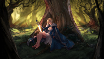 Картинка аниме fate stay+night +grand+order +apocrypha босиком лес плащ меч девушка