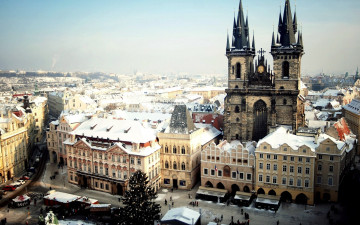 Картинка города прага+ Чехия елка площадь зима