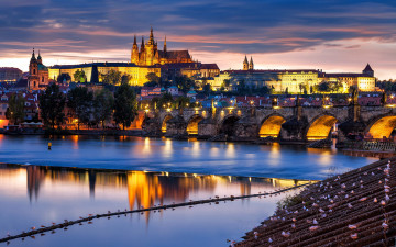 Картинка города прага+ Чехия мост река влтава