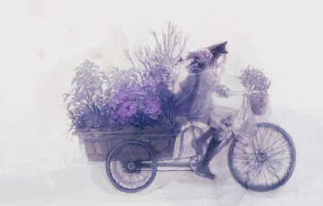 Картинка аниме оружие +техника +технологии сумка велосипед цветы девушка