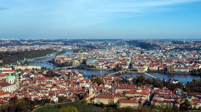 Обои картинки фото города, прага , Чехия, влтава, панорама, мосты, река