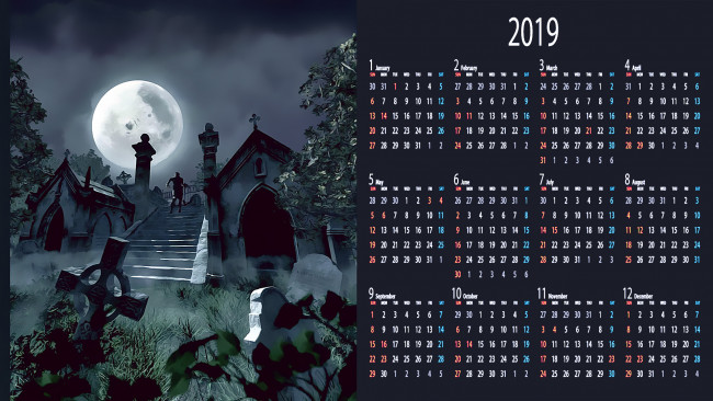 Обои картинки фото календари, фэнтези, ночь, крест, кладбище, луна