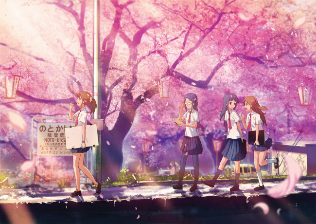 Обои картинки фото аниме, unknown,  другое , девочки, сакура, цветение, форма, amino