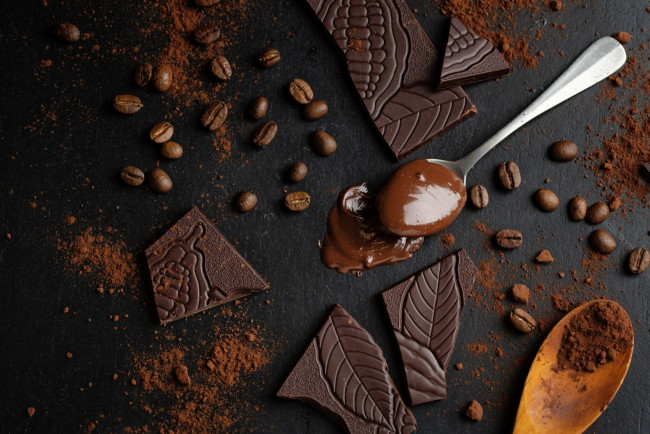 Обои картинки фото еда, конфеты,  шоколад,  мармелад,  сладости, кофейные, зерна, шоколад, какао