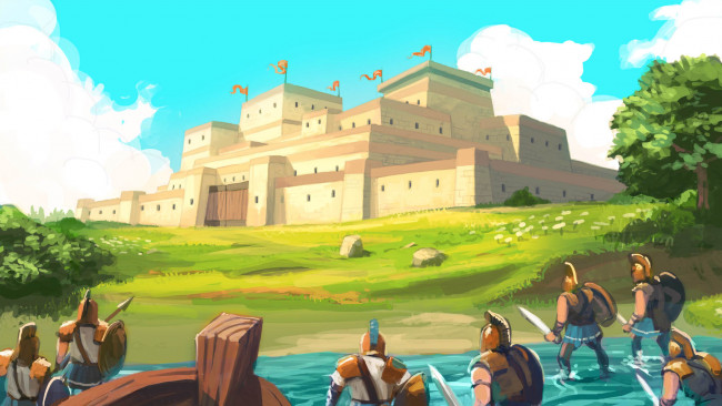 Обои картинки фото видео игры, age of empires online, замок, берег, воины