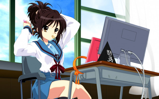 Обои картинки фото аниме, the, melancholy, of, haruhi, suzumiya