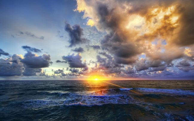 Обои картинки фото природа, восходы, закаты, море, облака