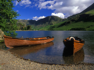 Картинка корабли лодки шлюпки озеро горы пейзаж
