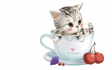 Картинка рисованные животные коты чашка котенок