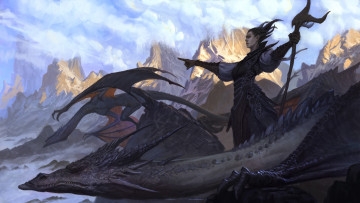 Картинка фэнтези красавицы+и+чудовища дракон маг горы девушка фэнтэзи арт пейзаж рога