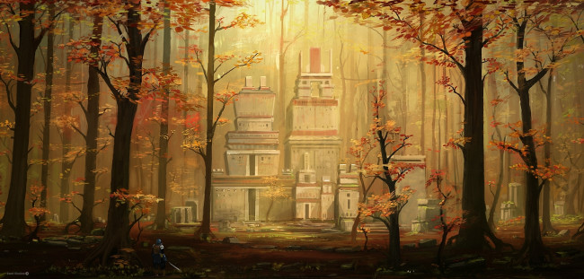 Обои картинки фото фэнтези, замки, осень, лес, строение, замок