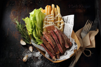 Картинка еда мясные+блюда мясо картофель фри салат чеснок