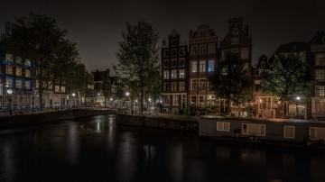 Картинка города амстердам+ нидерланды канал ночь дома огни амстердам