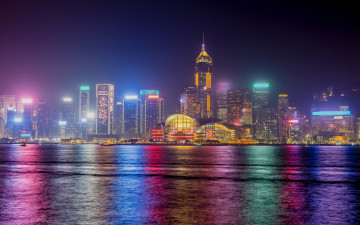 Картинка города гонконг+ китай гонконг город ночь побережье дома
