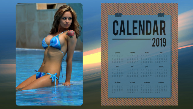 Обои картинки фото календари, девушки, купальник, женщина, вода, тату