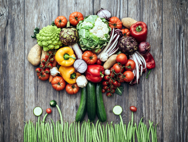 Обои картинки фото еда, овощи, артишок, перец, помидоры, лук