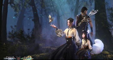 обоя swords of legends online x, видео игры, ---другое, девушка, девочка, воин, лес, птица, стрелы