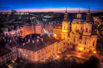 Картинка города прага+Чехия прага Чехия ночь огни дома площадь