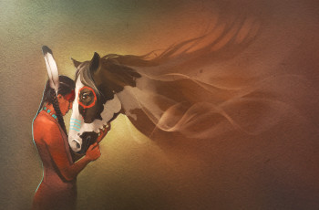 Картинка рисованное -+другое индеец бумага лошадь перо