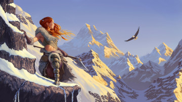 Картинка фэнтези девушки топор горы воин девушка орлан