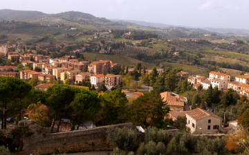 Картинка тоскана+италия города -+пейзажи пейзаж панорама поля дома тоскана