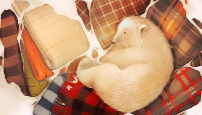 Обои картинки фото рисованное, животные,  медведи, медведь, сон, спит, одеяло