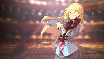 обоя аниме, shigatsu wa kimi no uso, ello-chan, девушка, арт, miyazono, kawori, shigatsu, wa, kimi, no, uso, музыка, скрипка