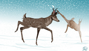 обоя векторная графика, животные , animals, олени, снег