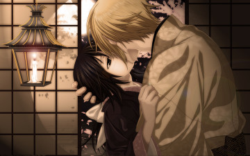 Картинка аниме hakuoki девушка поцелуй романтика пара парень hakuouki