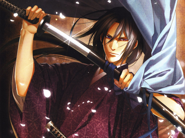 Обои картинки фото аниме, hakuoki, арт, меч, парень