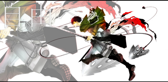 Обои картинки фото аниме, shingeki no kyojin, атака, титанов, леви, арт, оружие