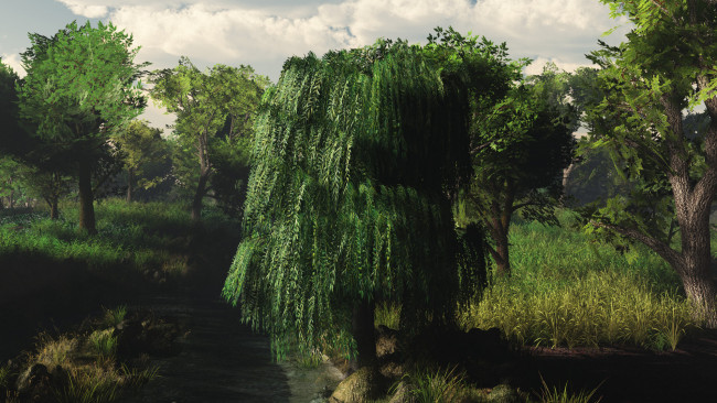 Обои картинки фото 3д графика, природа , nature, деревья, облака, река