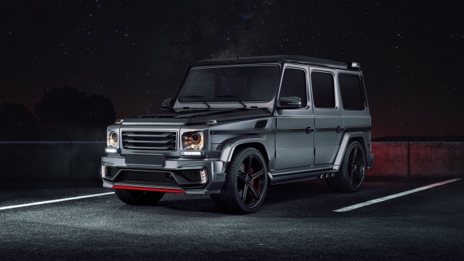 Обои картинки фото автомобили, mercedes-benz, front, night, tuning, black, stone, amg, g63