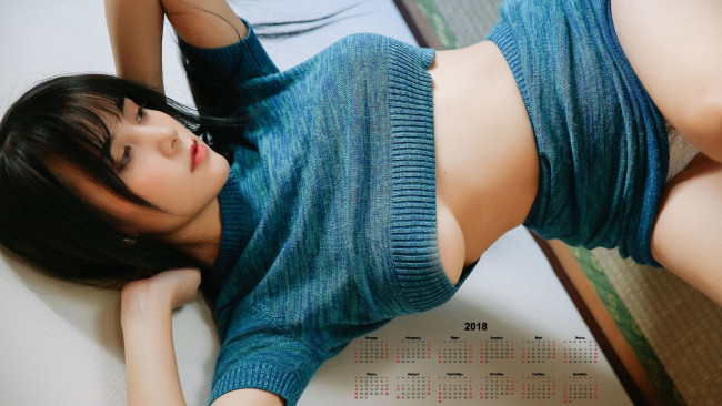 Обои картинки фото календари, девушки, 2018, азиатка