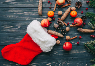 обоя праздничные, - разное , новый год, мандарины, яблоки, украшения, decoration, new, year, wood, шишки, christmas, рождество, новый, год, merry