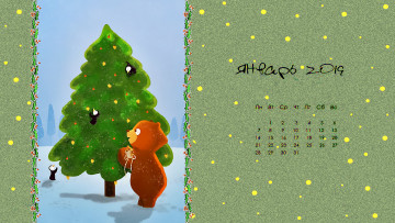 обоя календари, праздники,  салюты, пингвин, елка, зима, медведь