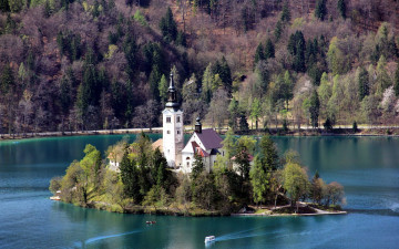 Картинка города блед+ словения озеро остров церковь
