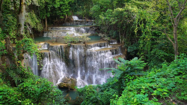 Обои картинки фото huai mae khamin waterfall, thailand, природа, водопады, huai, mae, khamin, waterfall