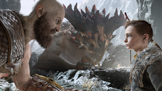 Обои картинки фото видео игры, god of war,  ragnarok, воин, мальчик, дракон