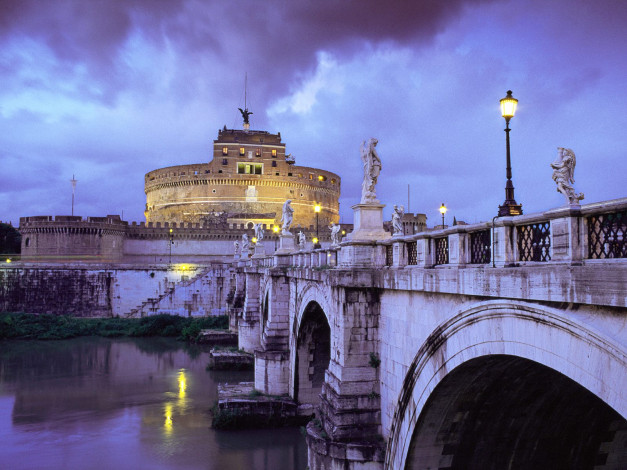 Обои картинки фото castello, de, san, angelo, and, bridge, rome, italy, города, рим, ватикан, италия