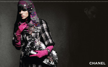 обоя бренды, chanel, модель, платок, перчатки, пальто, сумка, клетка