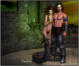 Картинка 3д графика fantasy фантазия мужчина женщина змея свеча